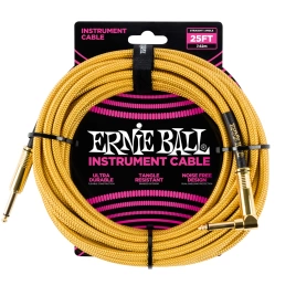 Кабель ERNIE BALL 6070 инструментальный 7,62м, прямой/угловой джеки, цвет золотой