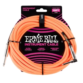 Кабель ERNIE BALL 6079 инструментальный 3,05м, прямой/угловой джеки, оранжевый неон