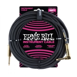 Кабель ERNIE BALL 6086 инструментальный 5,49м, прямой/угловой джеки, черный