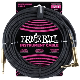 Кабель ERNIE BALL 6081 инструментальный 3,05м, прямой/угловой джеки, черный