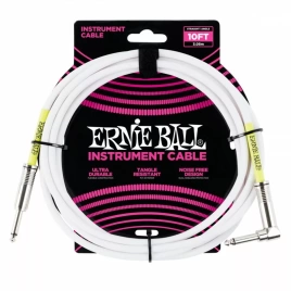 Кабель ERNIE BALL 6049 инструментальный 3,0 м, с прямой/угловой джеки белый