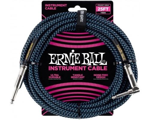 Кабель ERNIE BALL 6060 инструментальный 7,62м, прямой/угловой джеки, цвет черный с белым фото 1