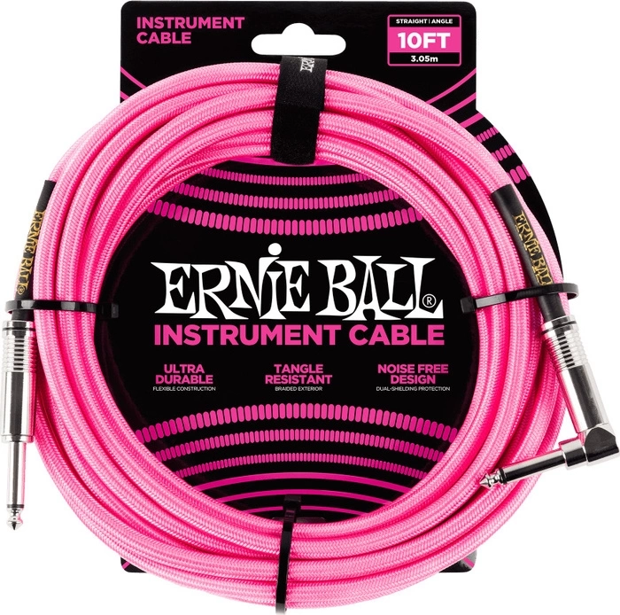 Кабель ERNIE BALL 6078 инструментальный 3,05м, прямой/угловой джеки, розовый неон фото 1