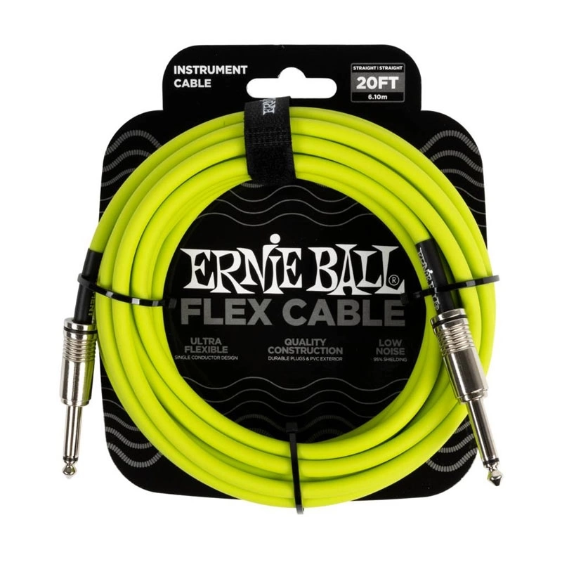Кабель ERNIE BALL 6419 инструментальный Flex прямой-прямой джеки, 6 метров зеленый фото 1