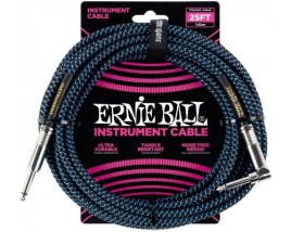 Кабель ERNIE BALL 6060 инструментальный 7,62м, прямой/угловой джеки, цвет черный с белым