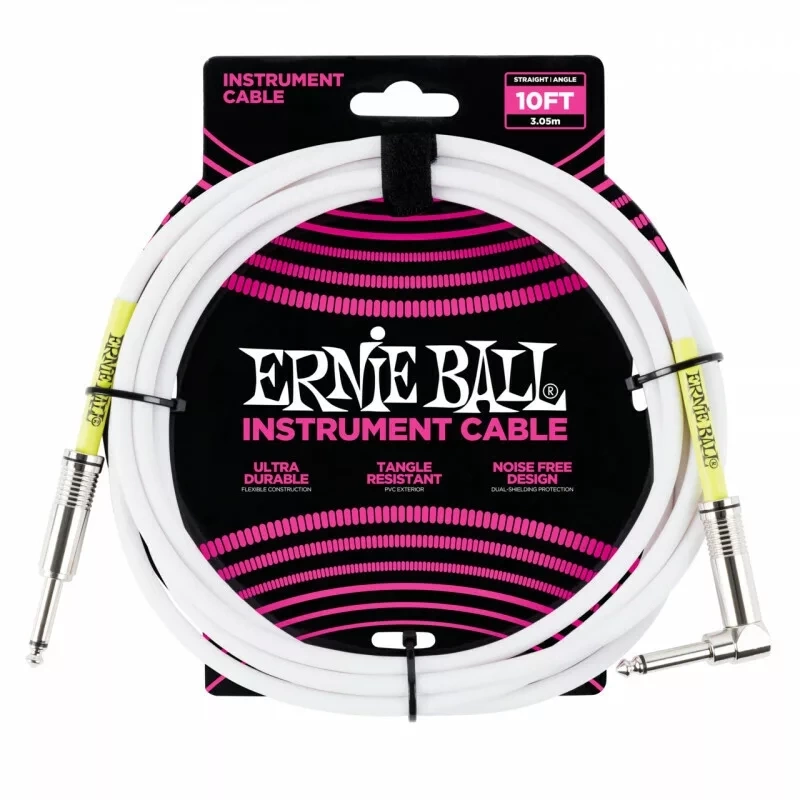Кабель ERNIE BALL 6049 инструментальный 3,0 м, с прямой/угловой джеки белый фото 1